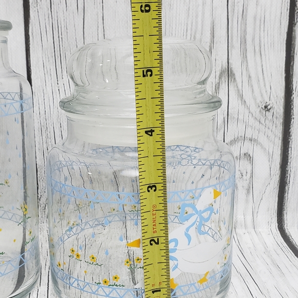 Vtg Country Geese Blue Ribbon Bow Glass Jar Canister w/Lid Set of 3 - Picture 6 of 9